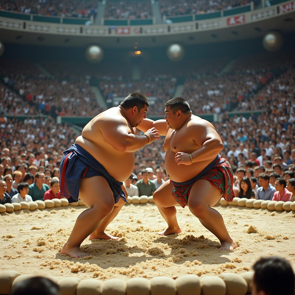 Sumo Wrestling Match in Tokyo Stadium