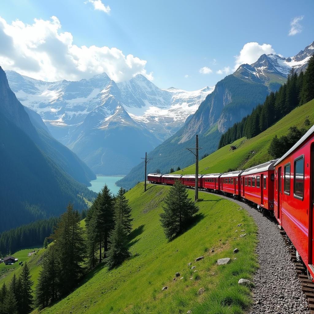 Swiss Alps mountain train journey during a Zurich day tour