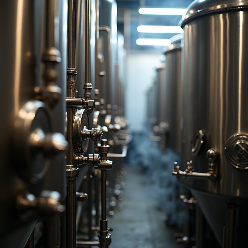 Brewing equipment inside the Tiger Brewery