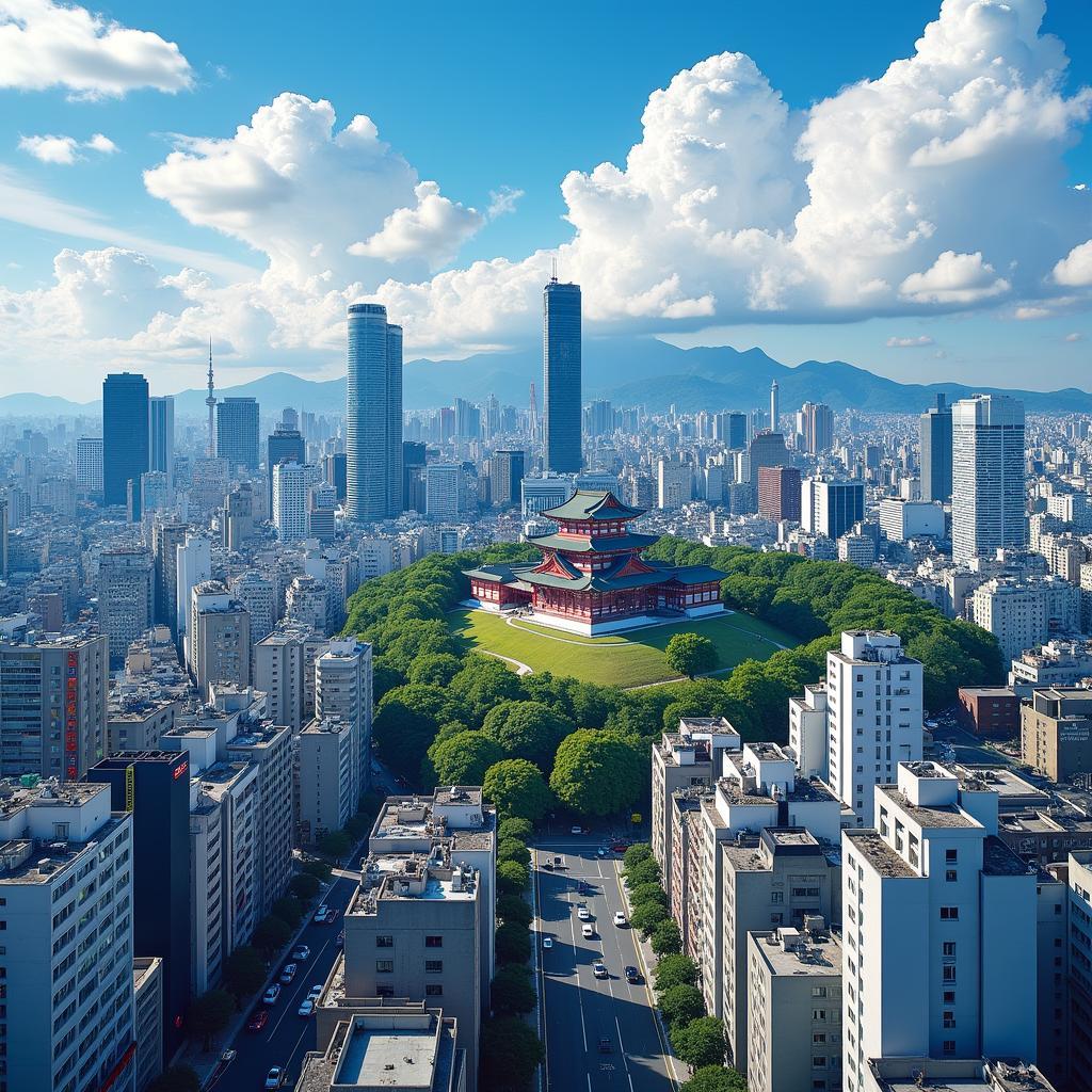 Tokyo Cityscape featuring the Imperial Palace and Shinjuku Skyline