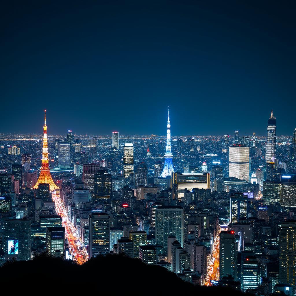 Tokyo cityscape at night with vibrant neon lights