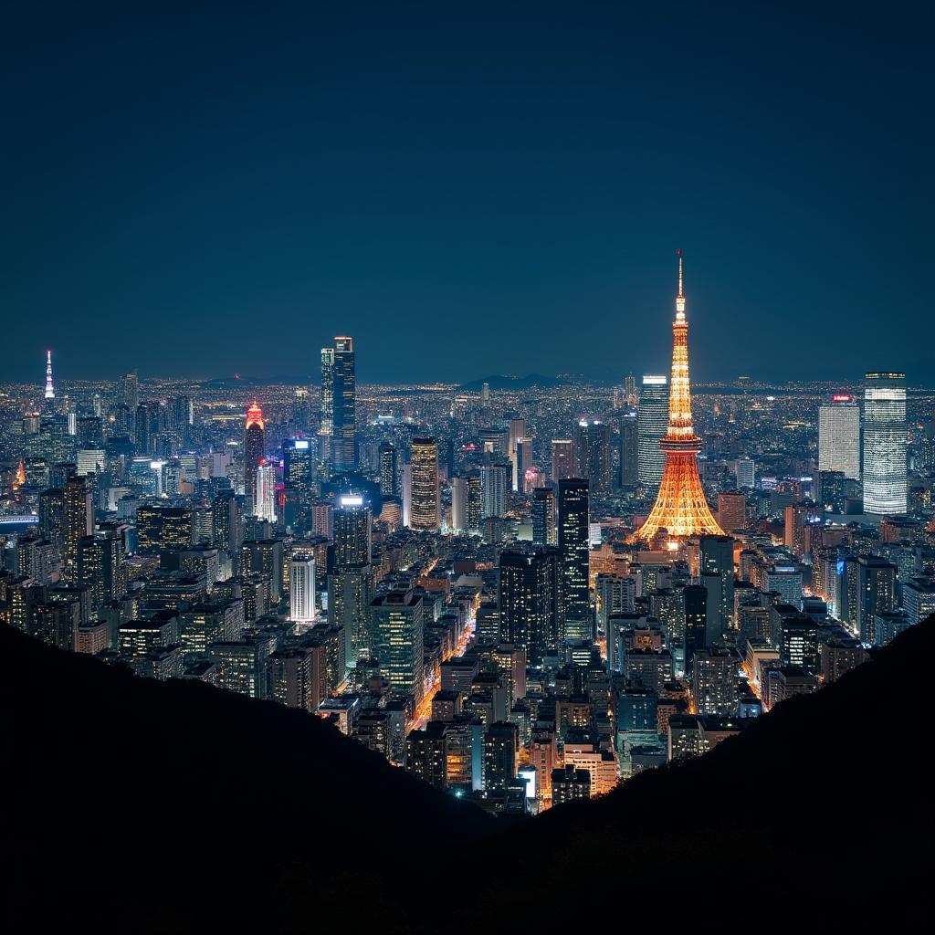 A vibrant view of Tokyo's cityscape at night