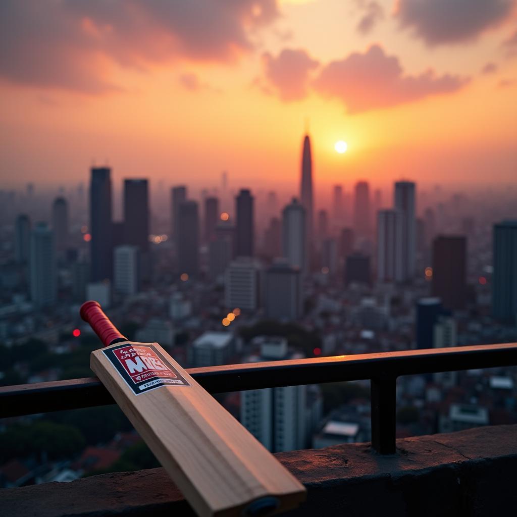 Tokyo Skyline with a Cricket Bat