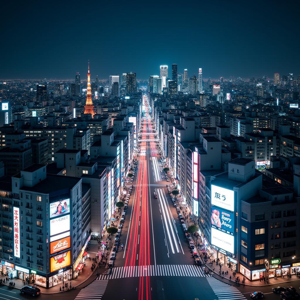 Tokyo Skyline and Shibuya Crossing at Night