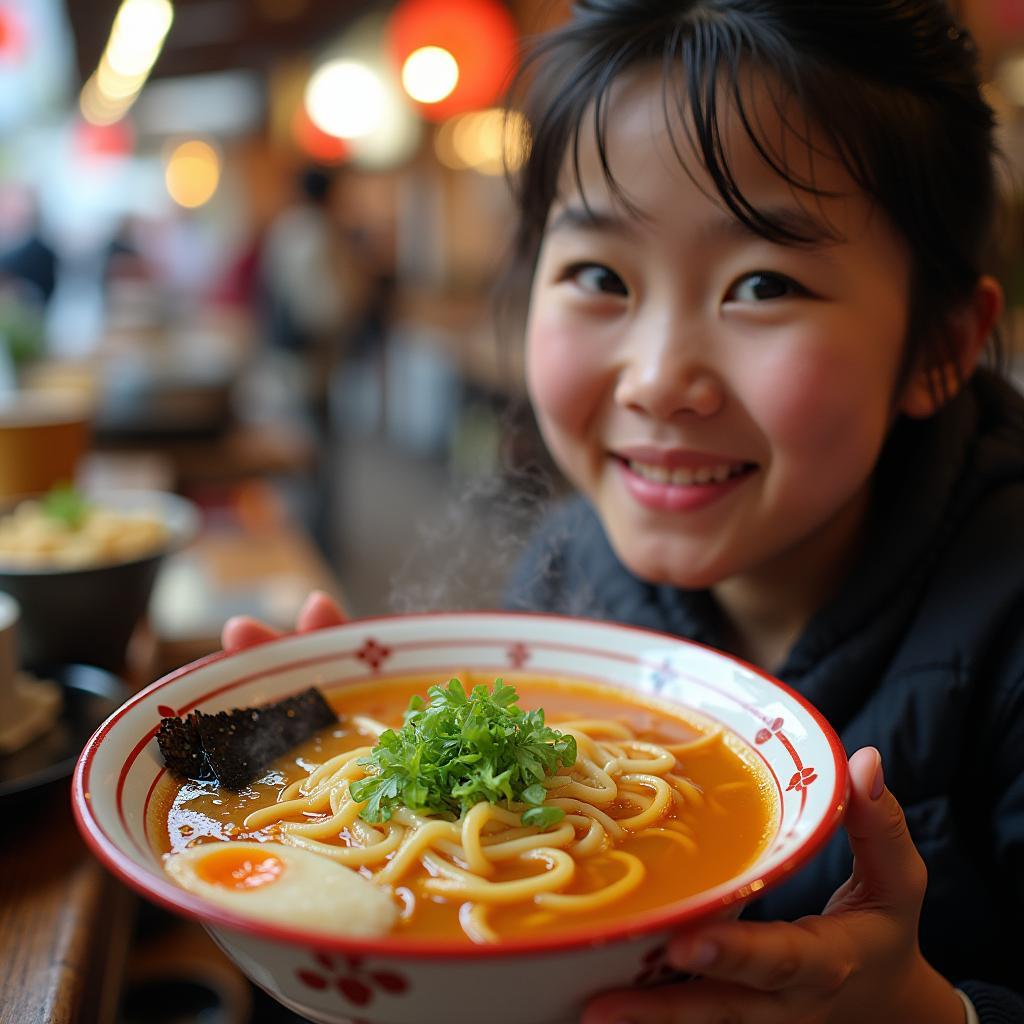 Enjoying Ramen at a Tokyo Street Food Stall during a K4 Tour