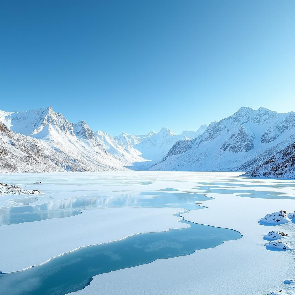 Frozen Tsomgo Lake in East Sikkim during winter