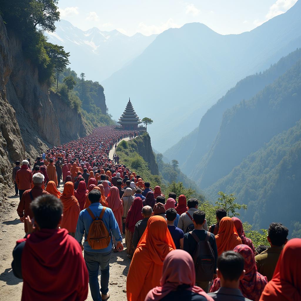 Pilgrims ascending to Vaishno Devi shrine from Katra