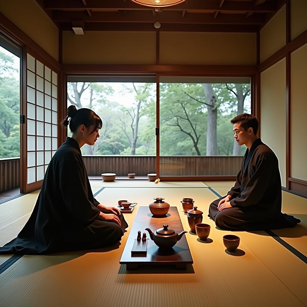 Participating in a virtual tea ceremony through a 360 interactive tour.