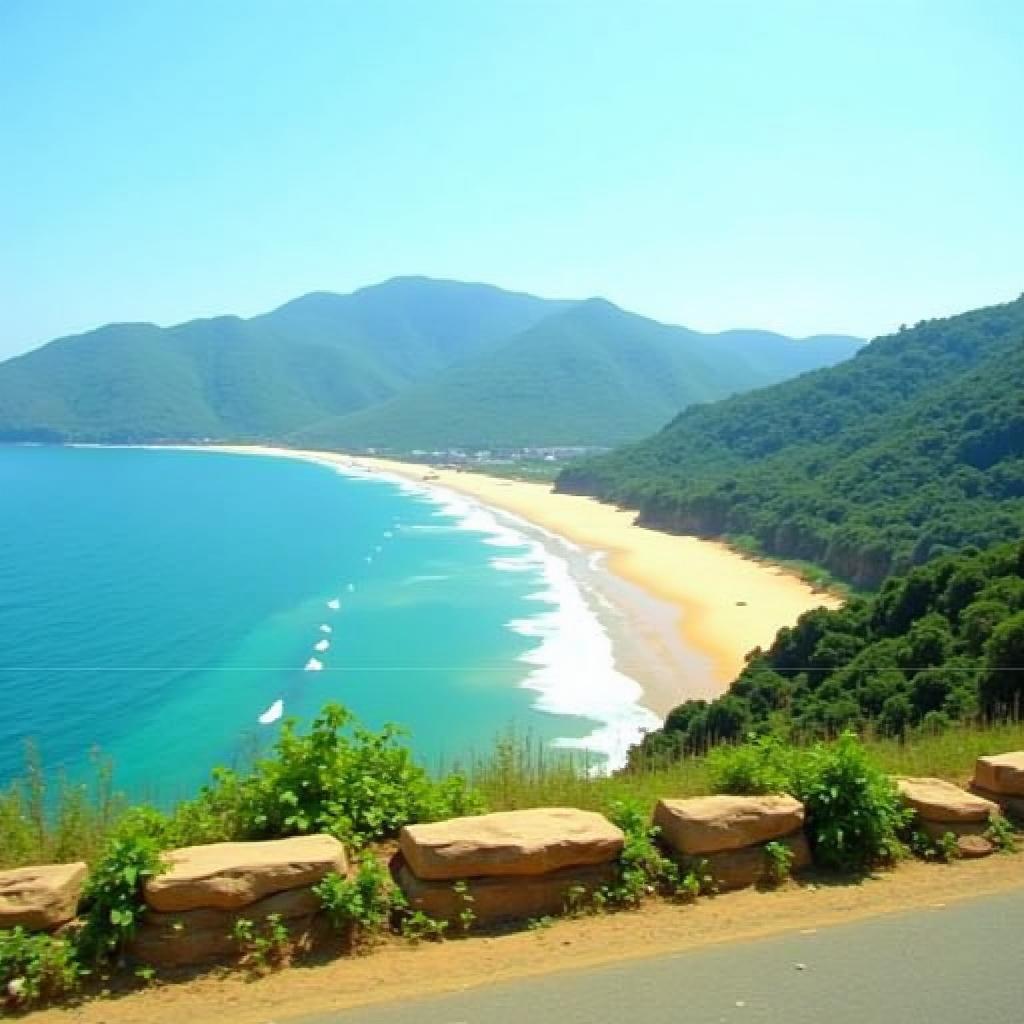 Scenic view of Vizag beach from the road during a trip from Hyderabad