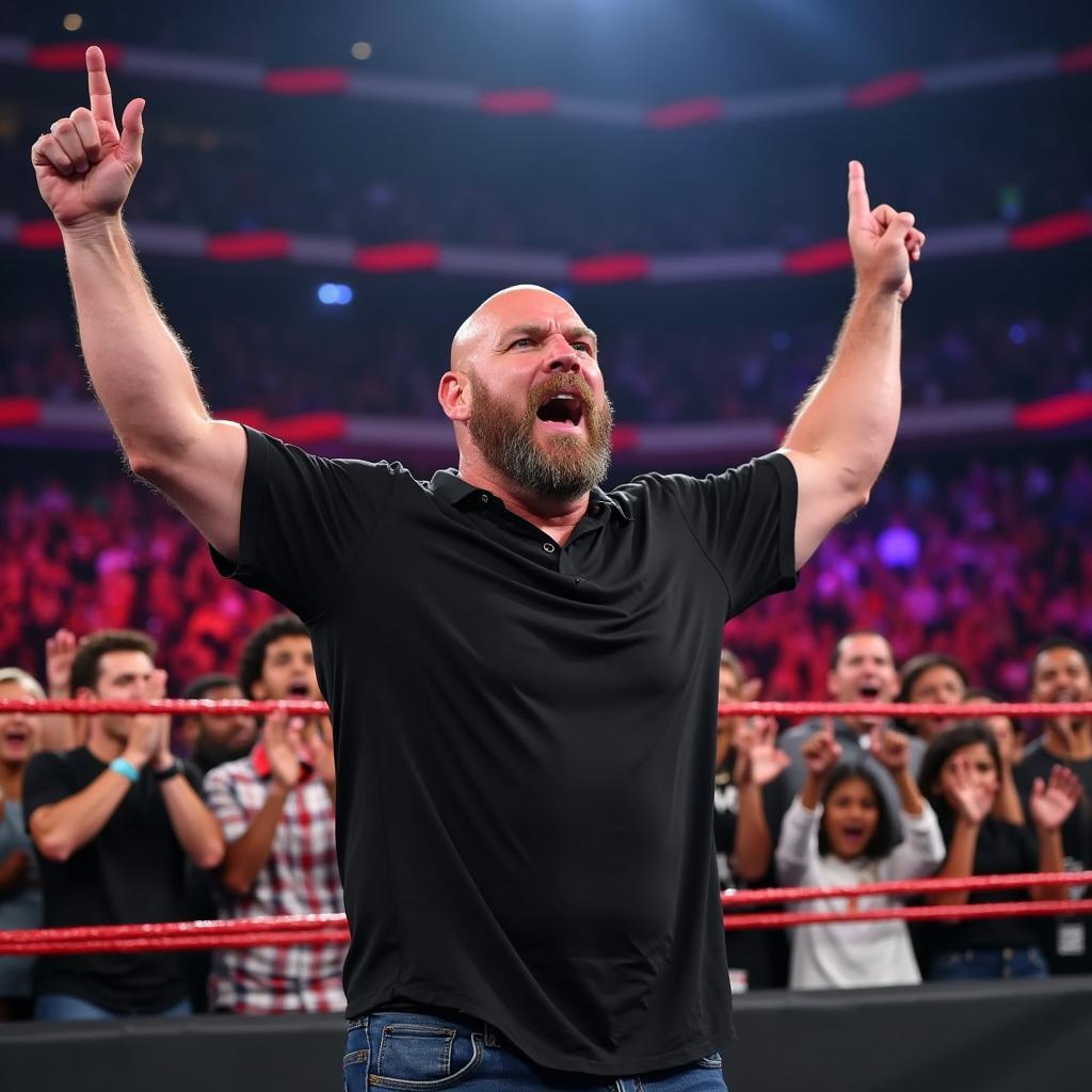 Triple H addressing the Indian crowd during the WWE 2017 tour