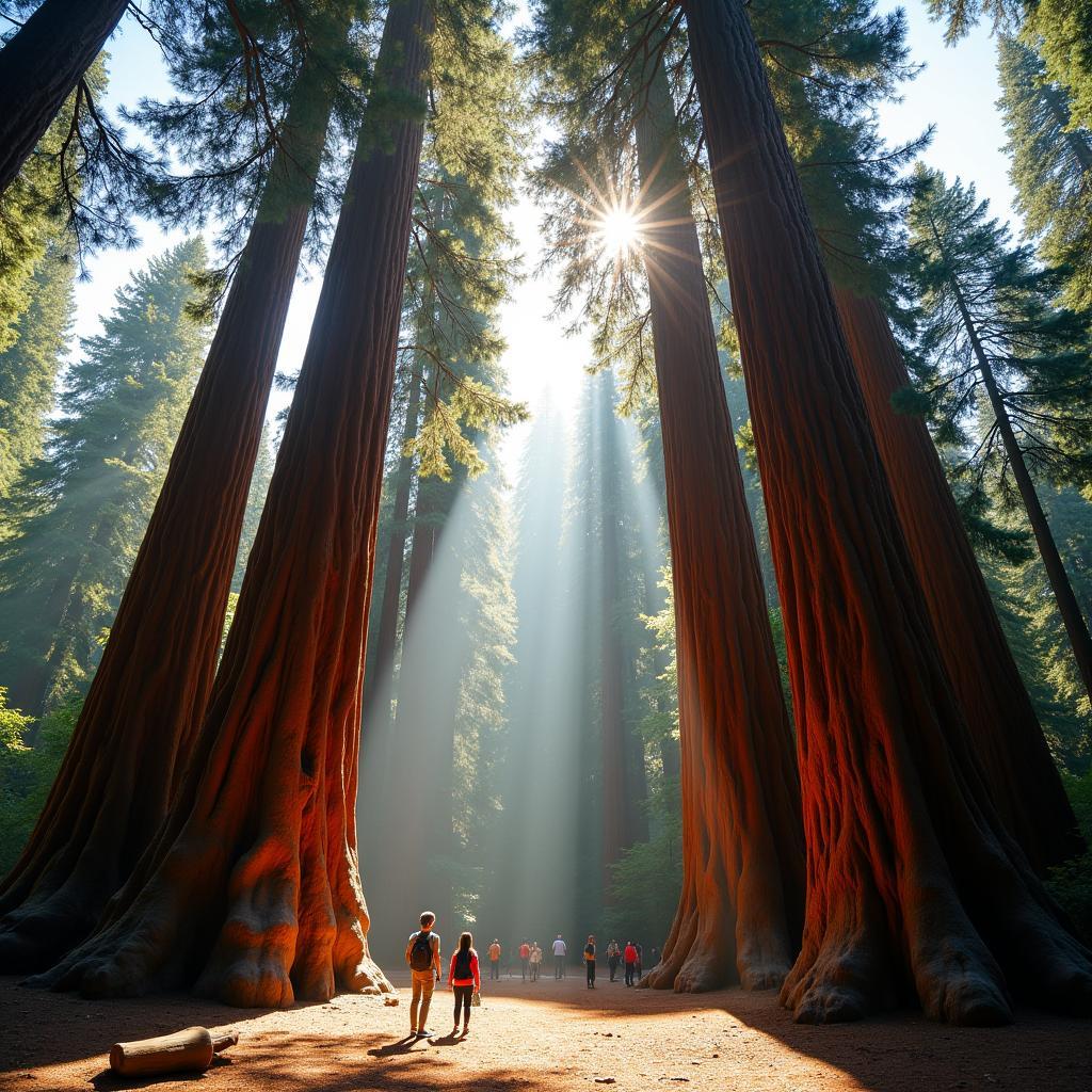 Giant sequoia trees in Mariposa Grove, Yosemite National Park.