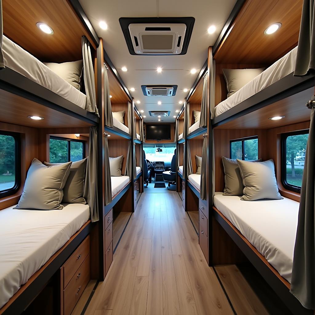 Comfortable Interior of a 12 Bunk Tour Bus