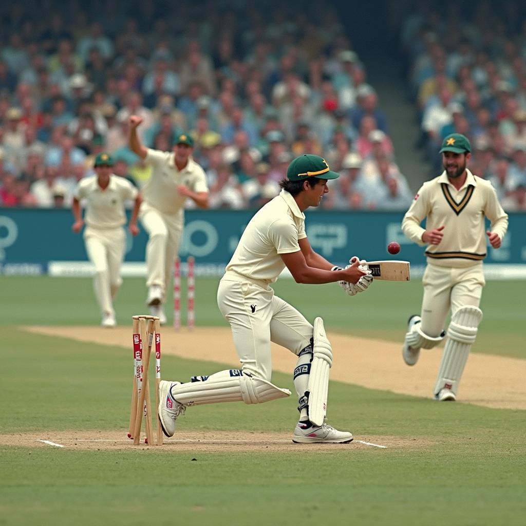 A captivating image of a cricket match between Australia and India in 1975, showcasing the intensity and excitement of the game.