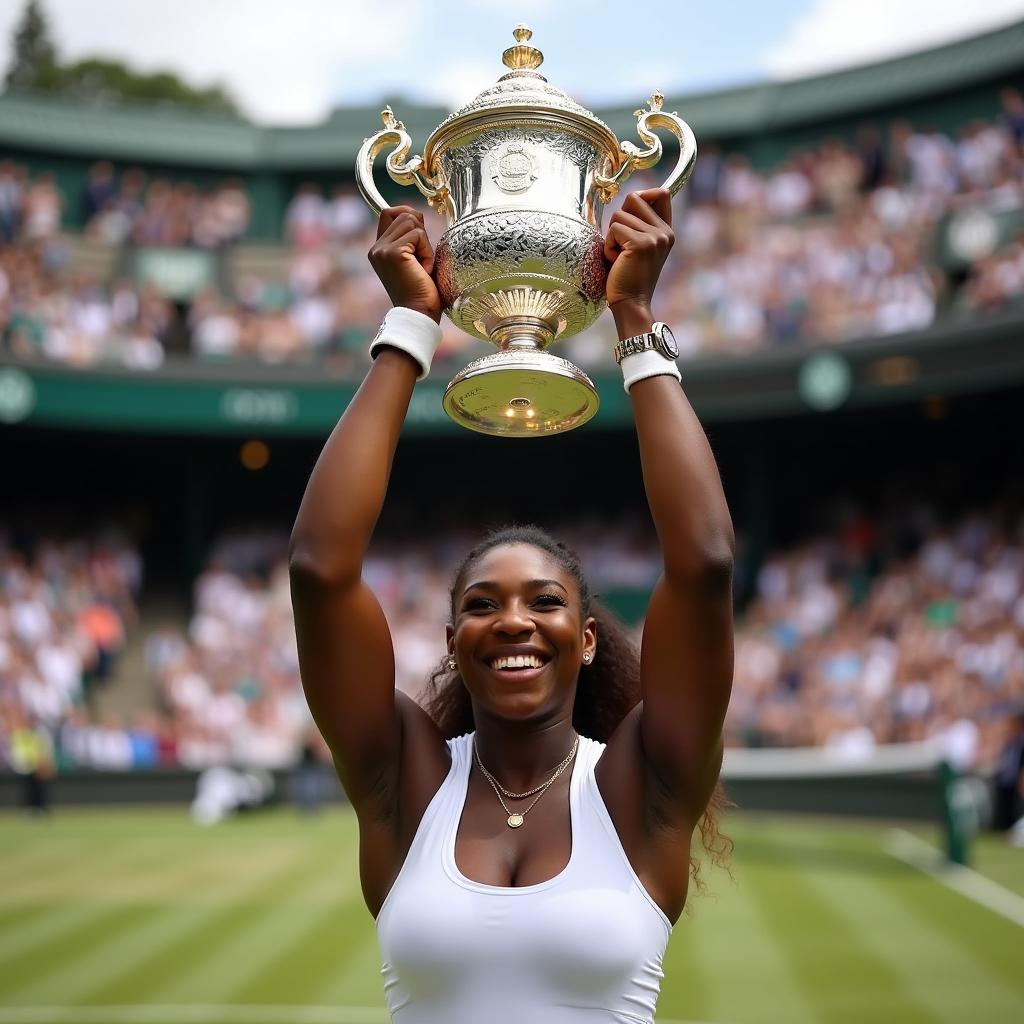 Serena Williams celebrating her Wimbledon victory in 2012