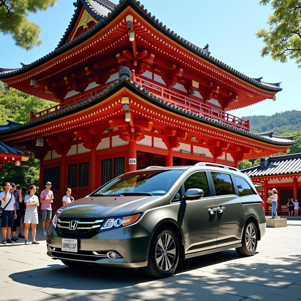 2014 Honda Odyssey Touring parked near a traditional Japanese temple