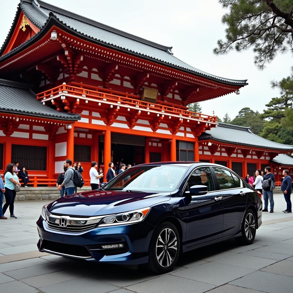 2015 Accord Hybrid Touring parked near a Kyoto temple