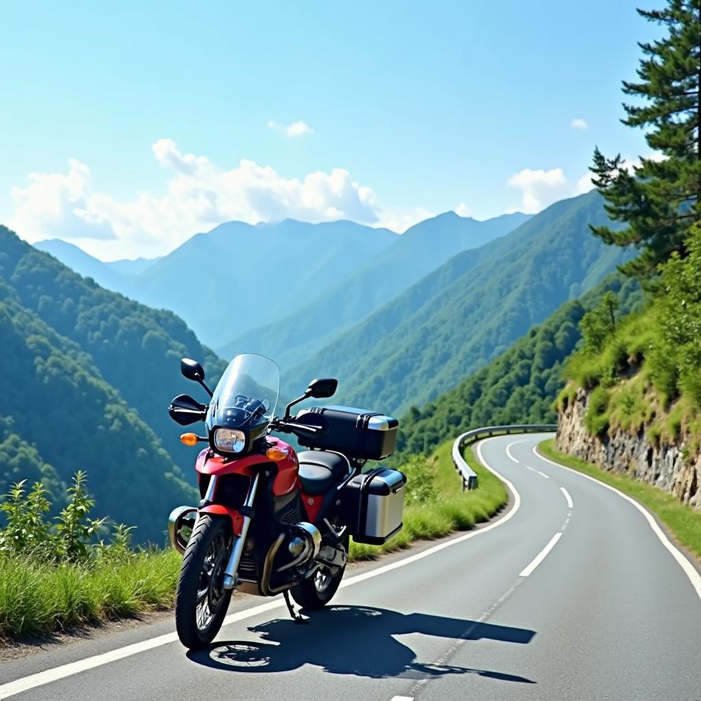 250cc touring motorcycle on a scenic Japanese mountain road