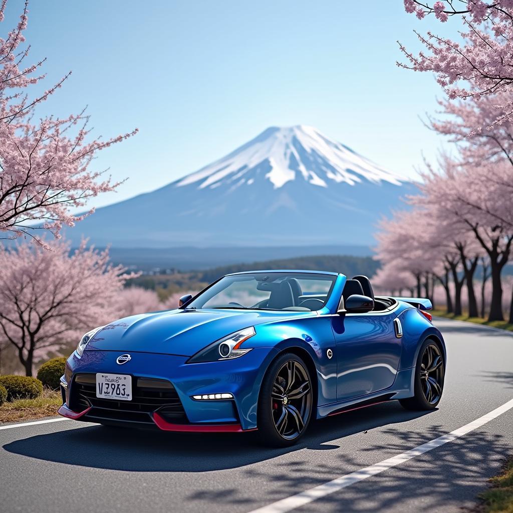 370z Roadster Touring Sport parked with Mount Fuji in the background