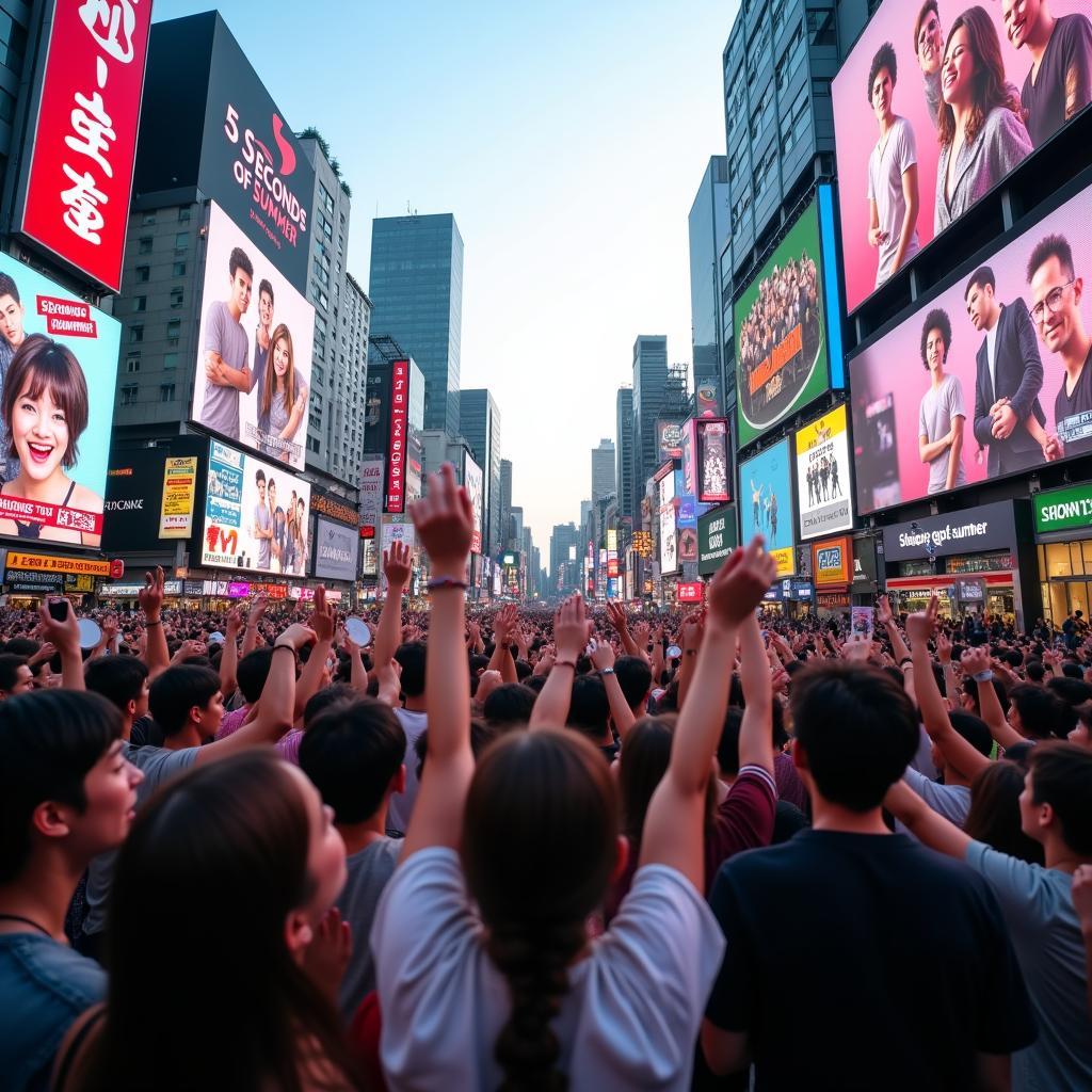 5 Seconds of Summer Fans at Shibuya Crossing Tokyo