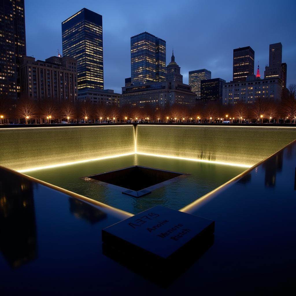 9/11 Memorial Pools at Night