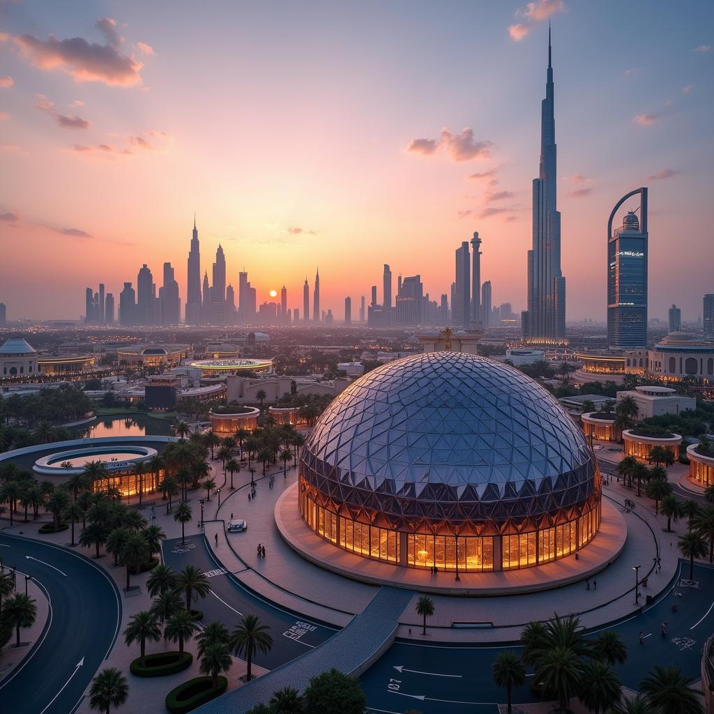 Abu Dhabi skyline with Warner Bros. World in the foreground