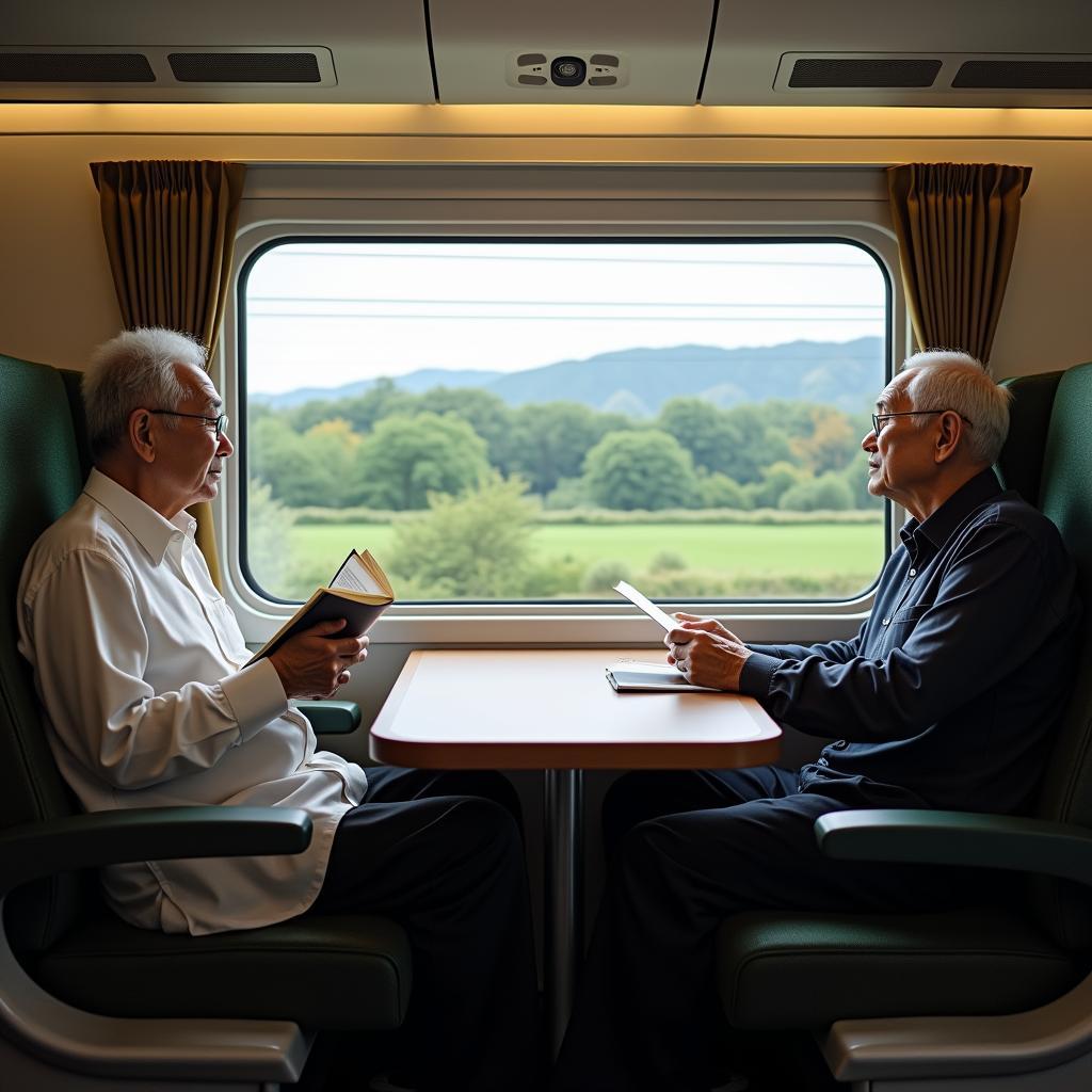 Senior citizens traveling comfortably on the Shinkansen.