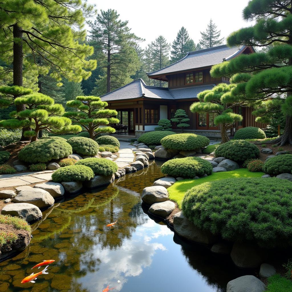 Traditional Japanese garden surrounding an ackermansion