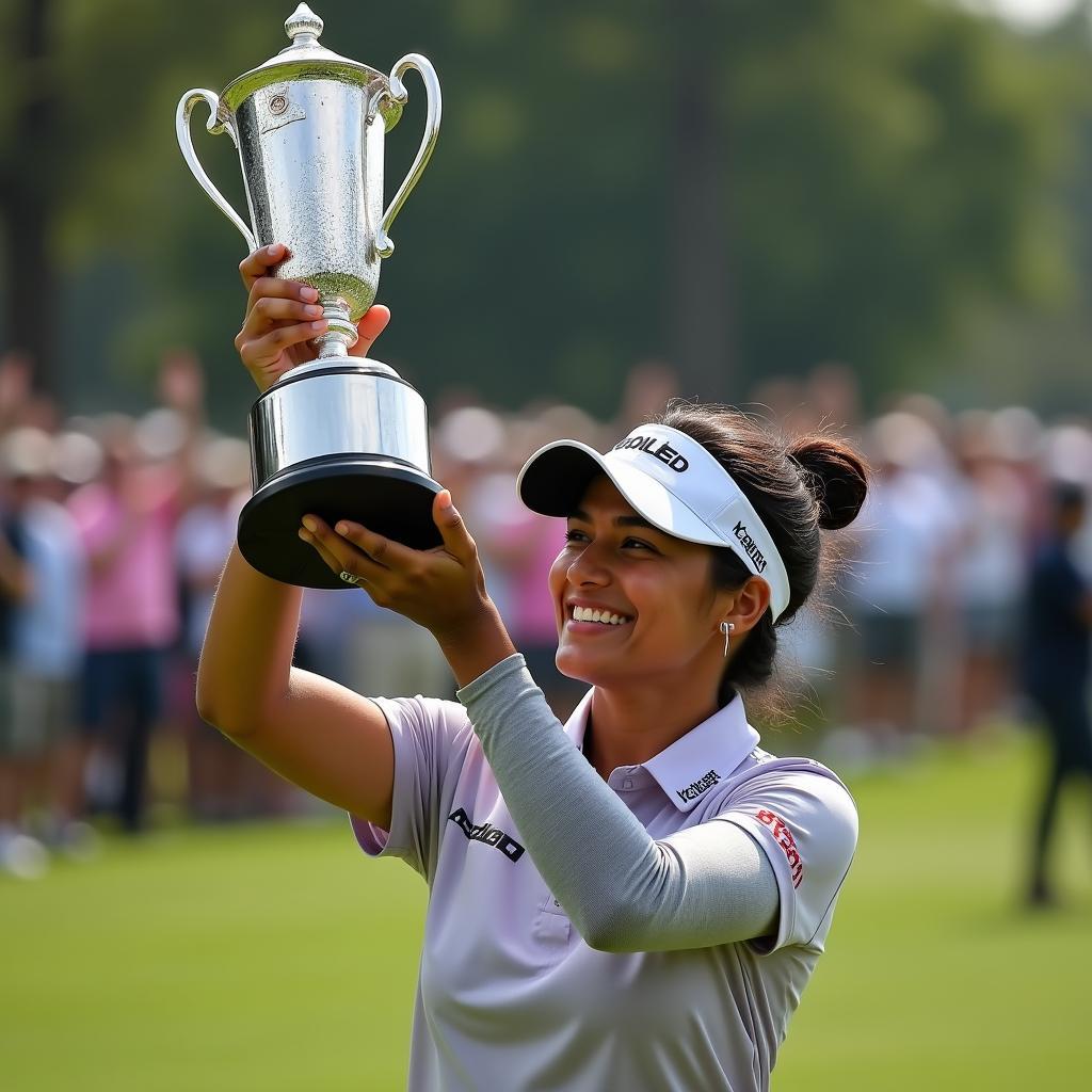 Aditi Ashok celebrates her European Tour victory.