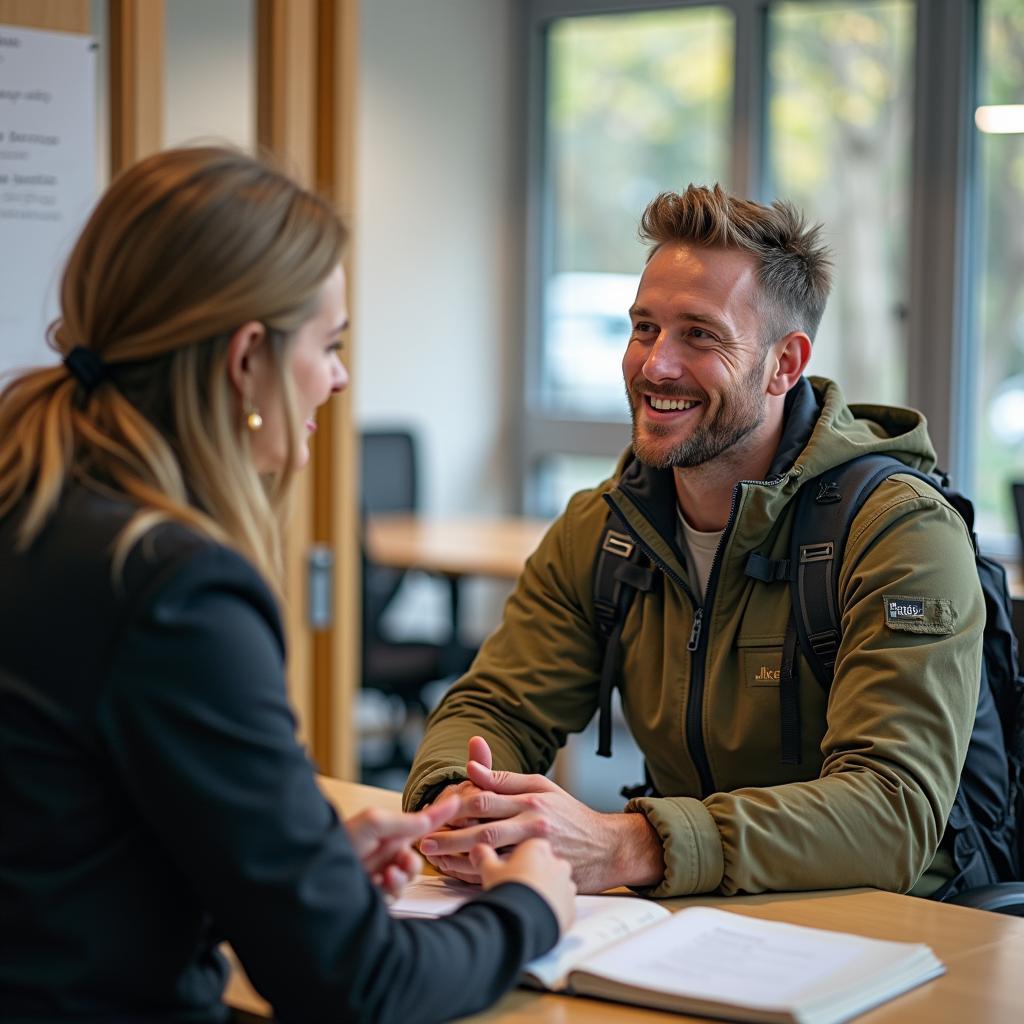 Job interview for an adventure tour guide position