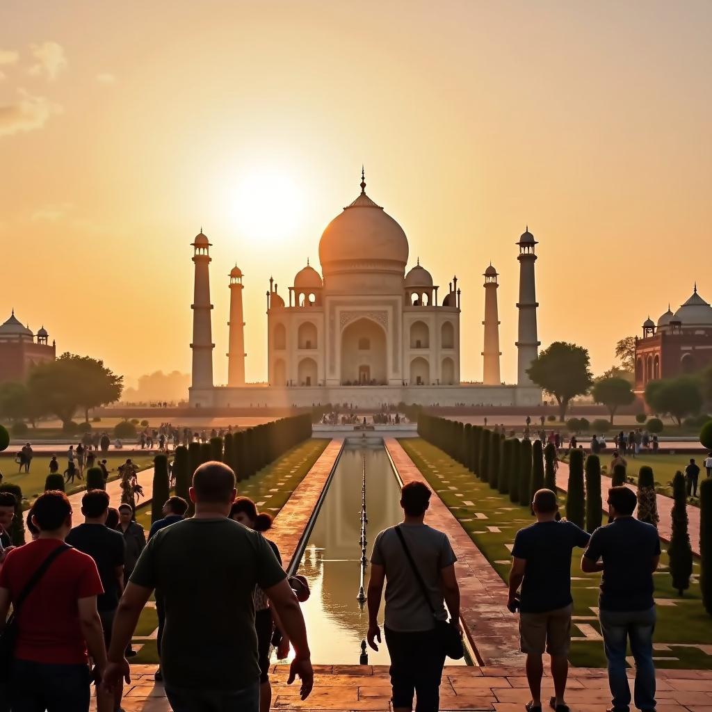 Sunrise view of the Taj Mahal during an Agra day tour