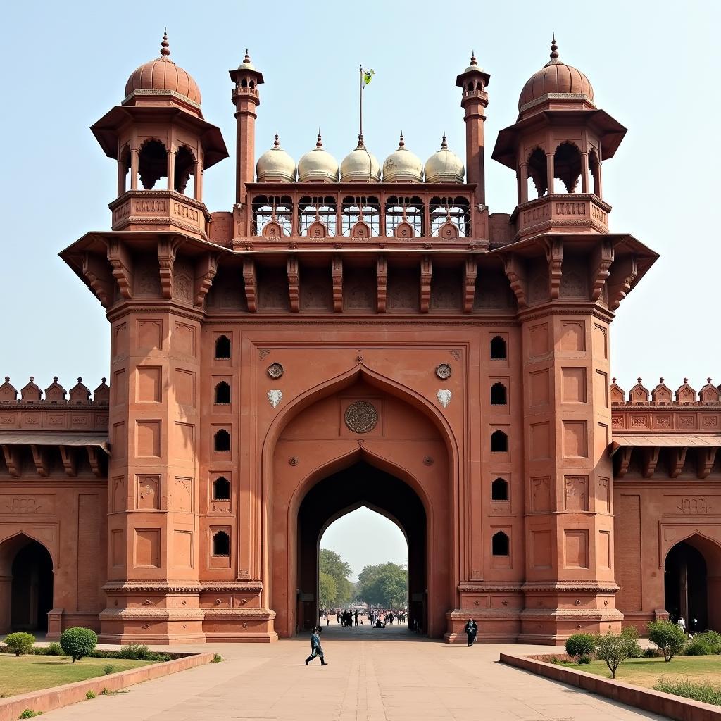 Agra Fort Main Gate: The imposing entrance to the Agra Fort, showcasing the grandeur of Mughal architecture.