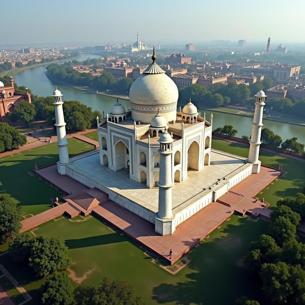 Taj Mahal Aerial View from Helicopter