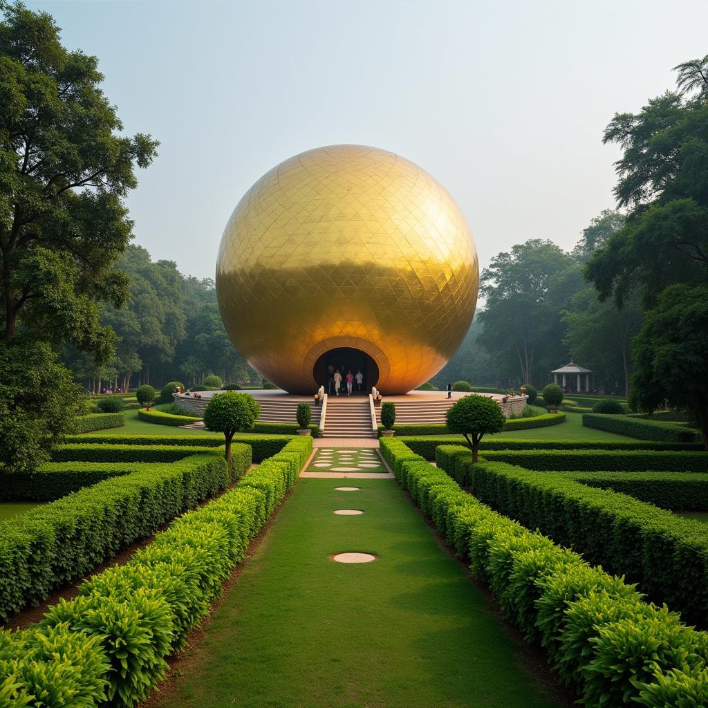 The Matrimandir, a golden sphere, in Auroville, Pondicherry