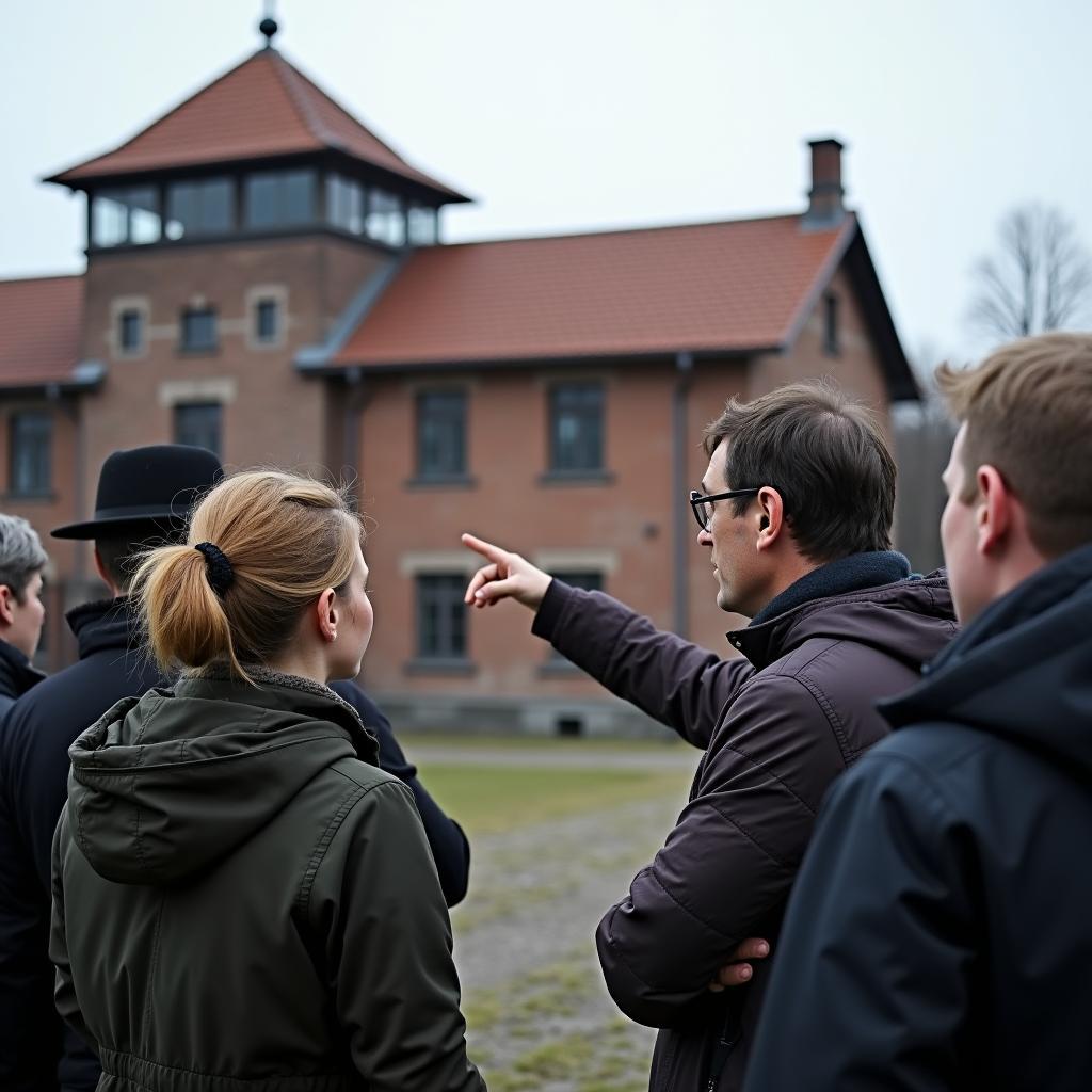 Guided tour group at Auschwitz