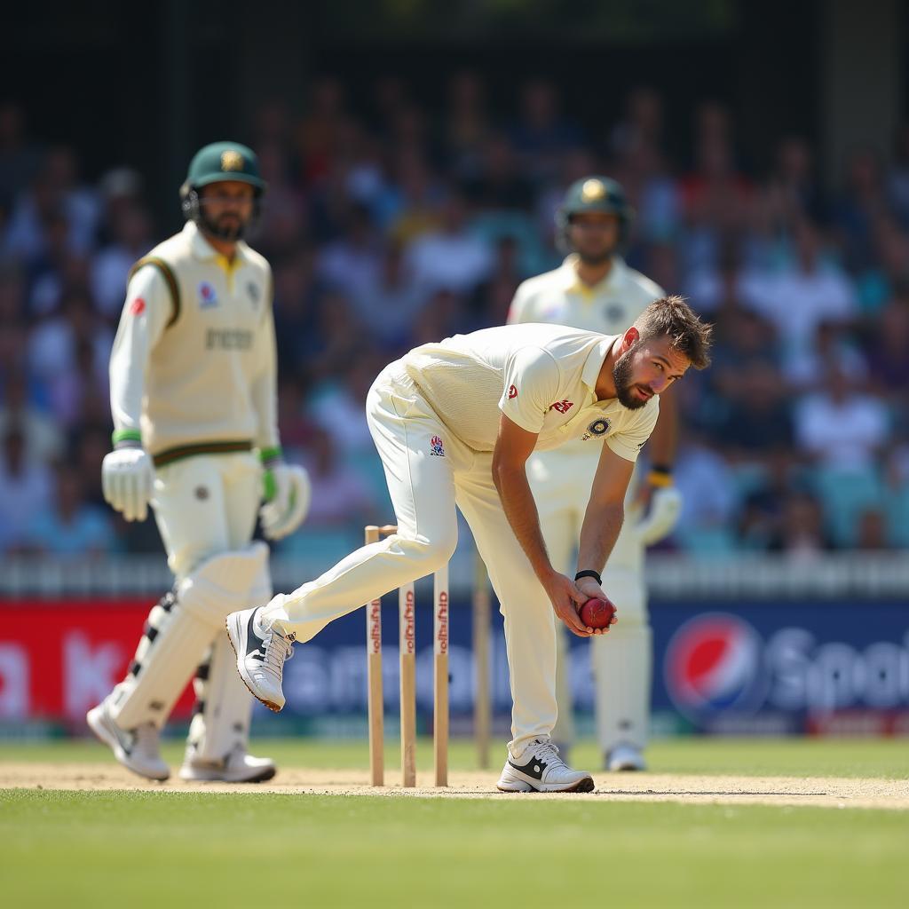 An Intense Moment During an Australia-India Cricket Match