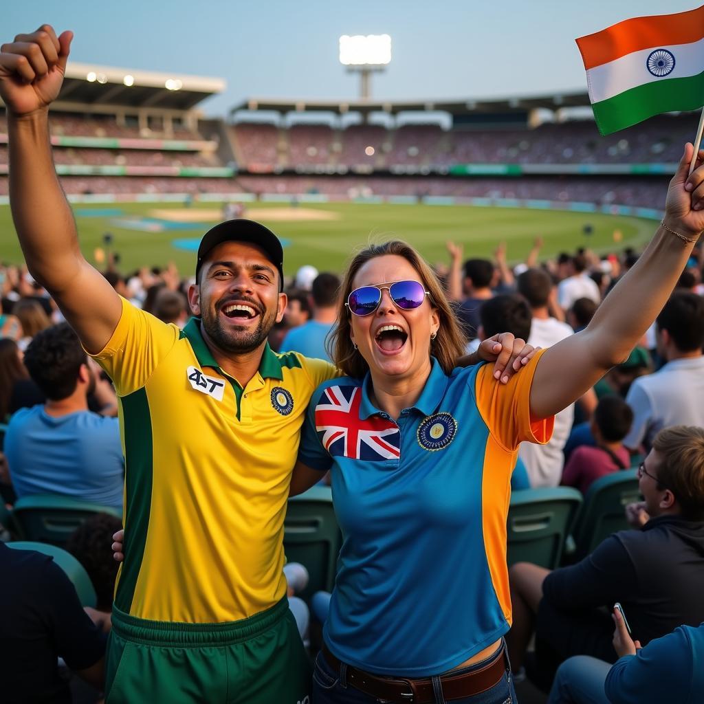 Australian and Indian Fans Celebrating Cricket