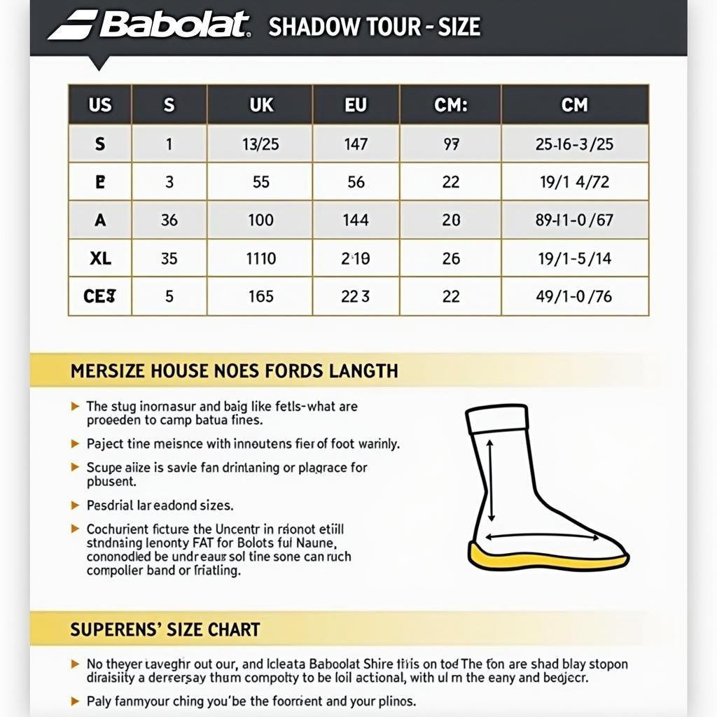 Babolat Shadow Tour Size Chart