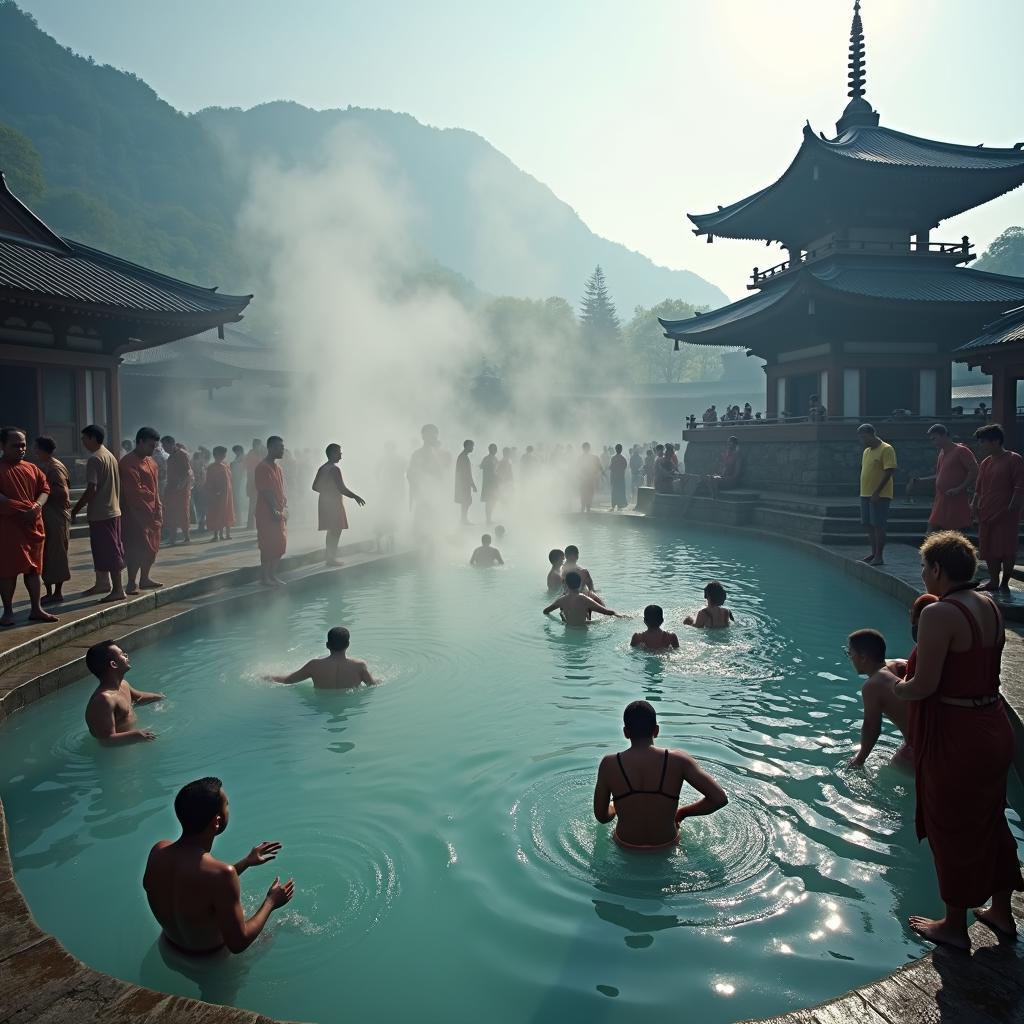 Pilgrims bathing in the Bakreswar hot springs