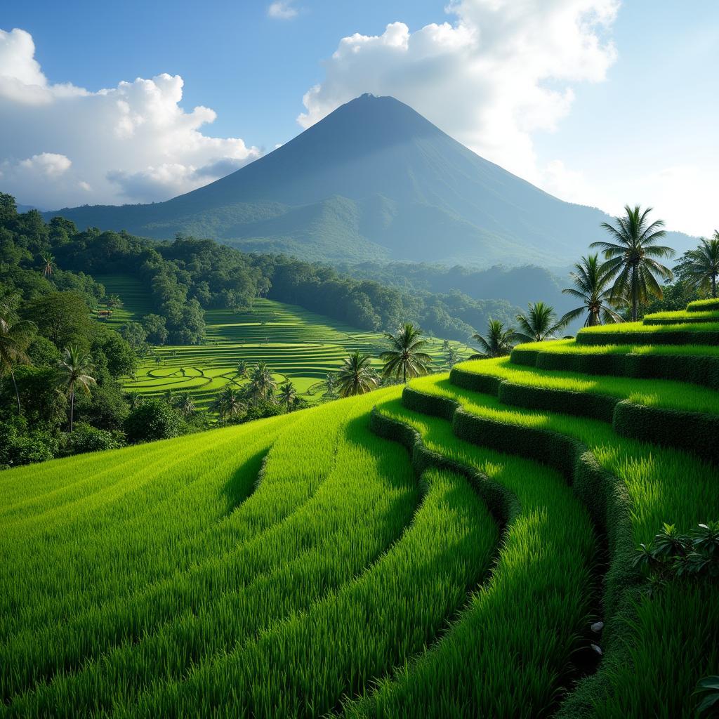 Bali's natural wonders: Rice terraces and volcano