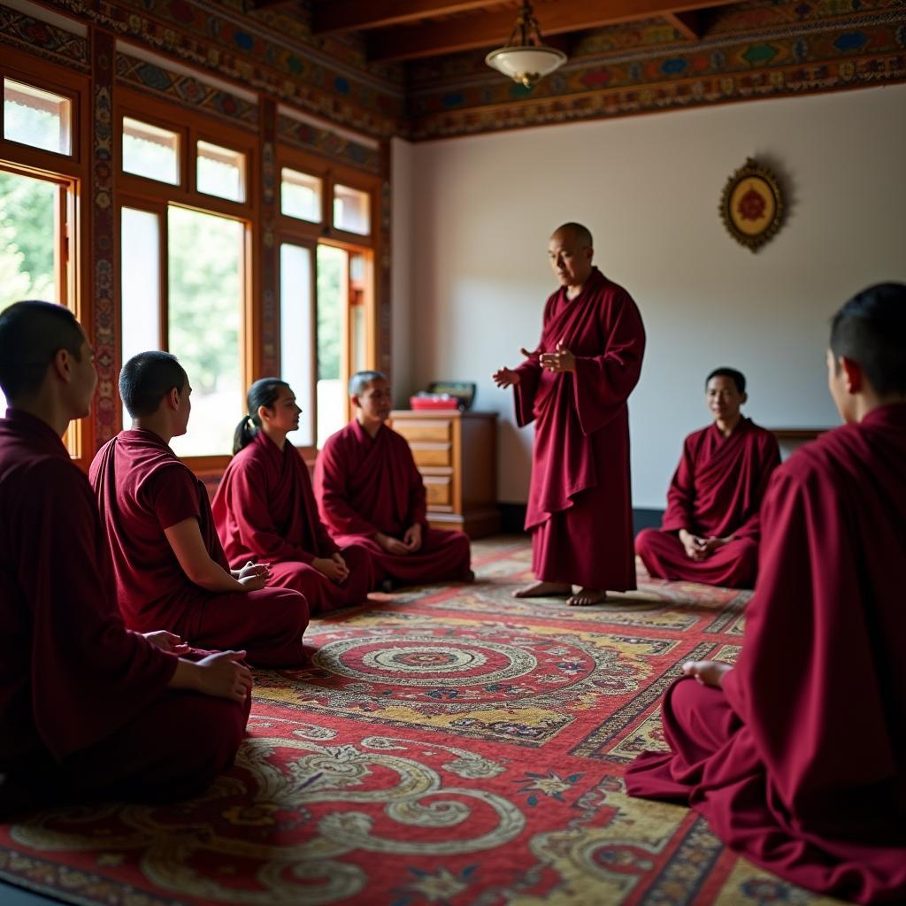 Monk teaching meditation in Bhutan