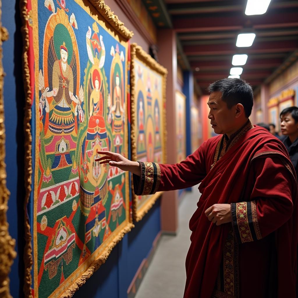 Bhutanese guide explaining local traditions to tourists