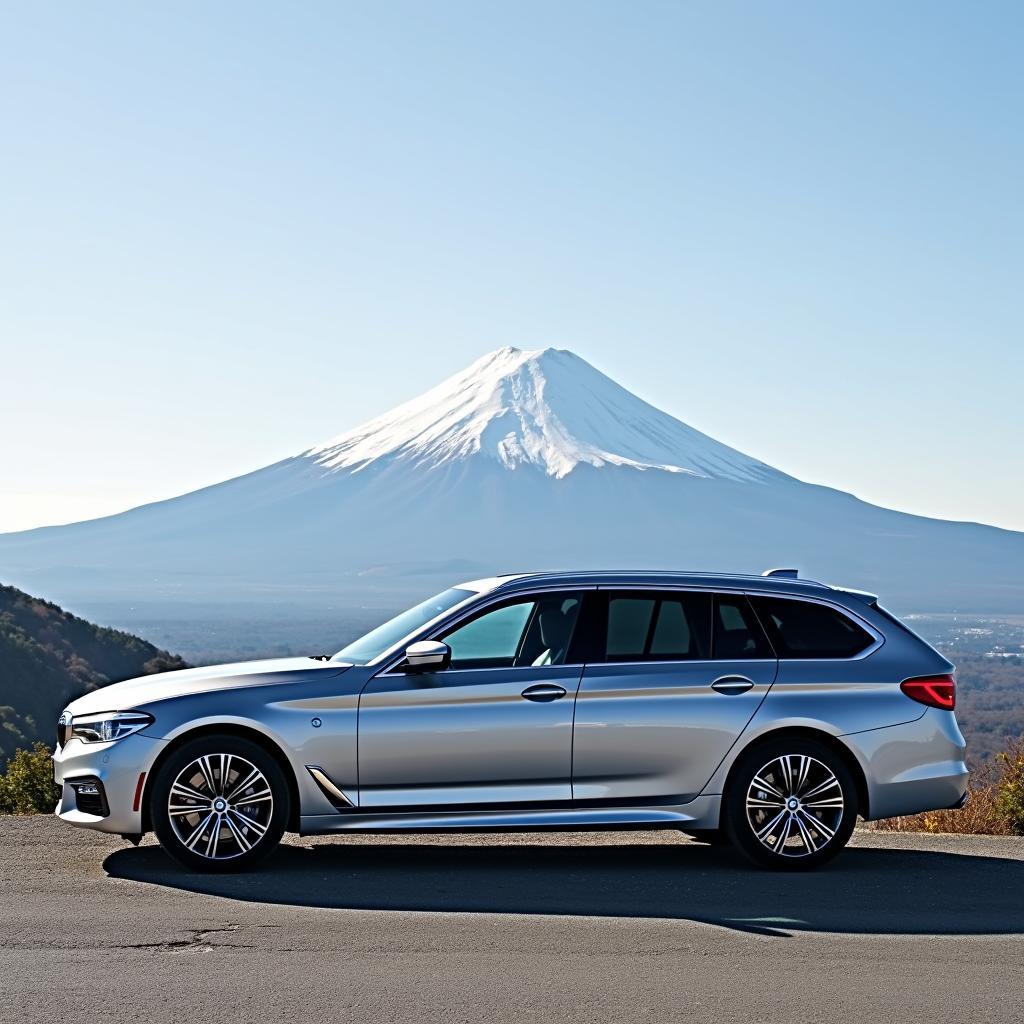 BMW 5 Series xDrive Touring exploring Mount Fuji