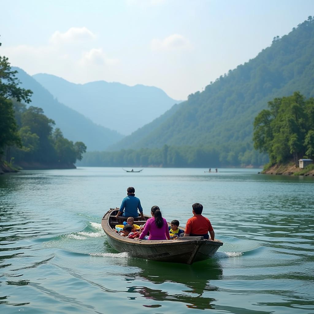 Tourists enjoying a serene boat ride on Naini Lake in Nainital