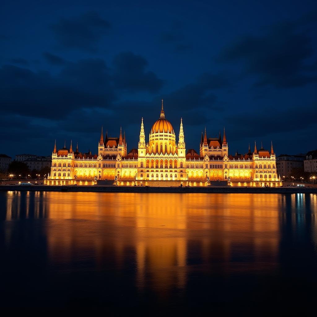 Budapest Parliament Building illuminated at night