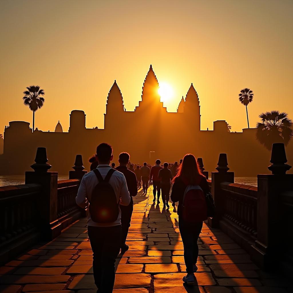 Sunrise over Angkor Wat during a walking tour