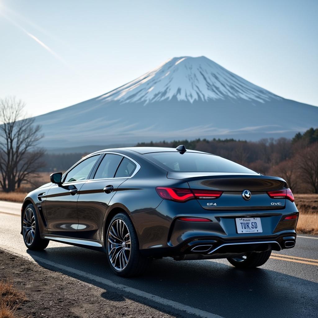 Car with Goodyear Assurance Comfortred Touring 185 65r15 Tires Parked in Front of Mount Fuji