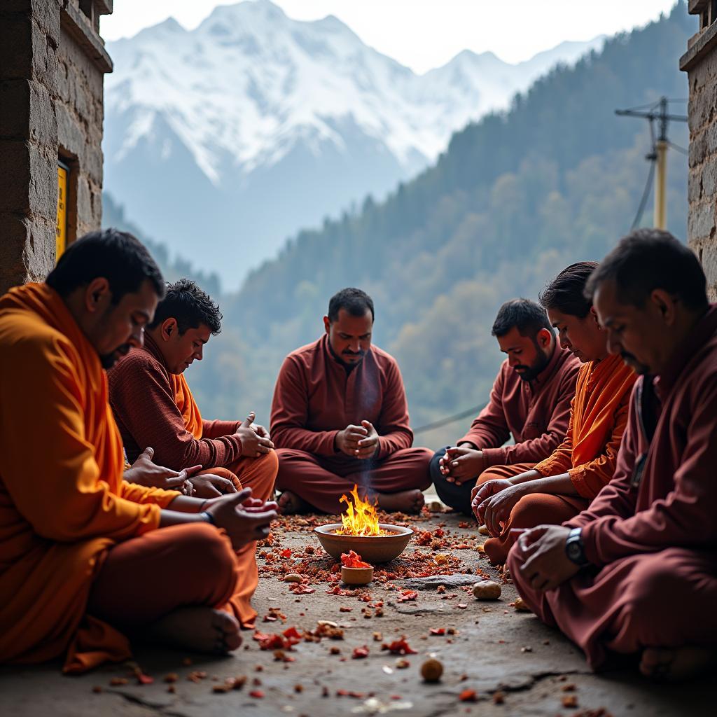 Pilgrims praying and experiencing the spiritual atmosphere at the Char Dham shrines