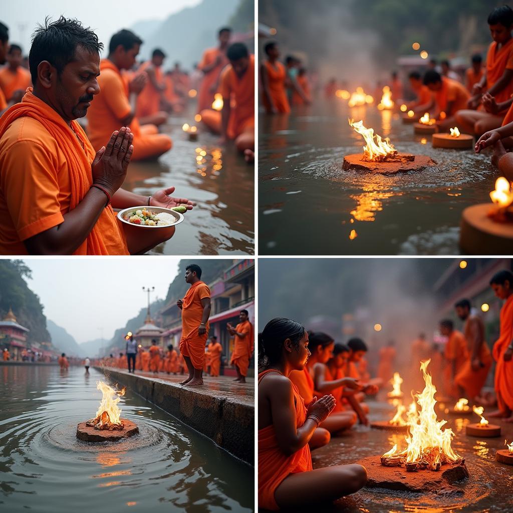 Devotees performing rituals at the Char Dham temples