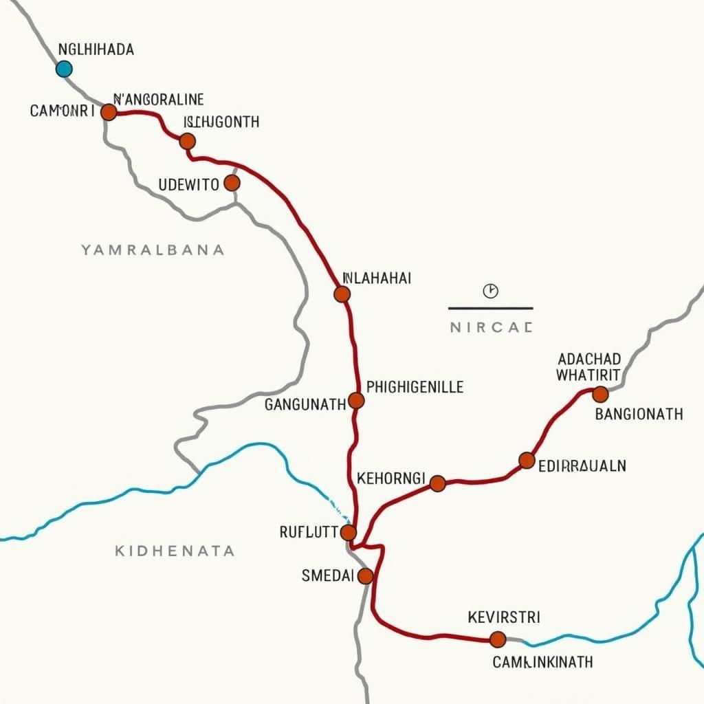 Map of the Char Dham Yatra route from Kolkata