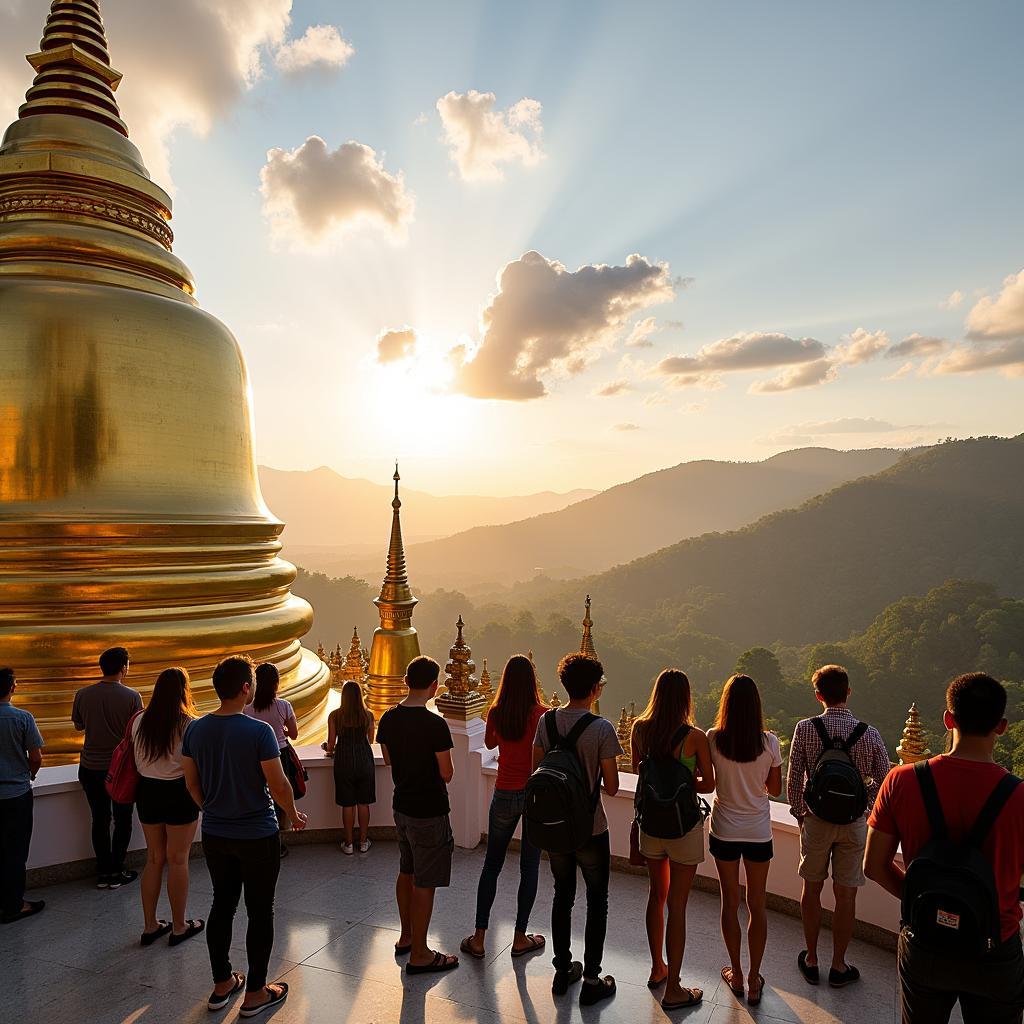 Chiang Mai Temple Exploration - Tourists exploring the intricate details of Wat Phra That Doi Suthep in Chiang Mai during their 4-day, 3-night Thailand tour.